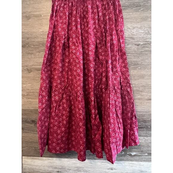 Red Bandana Skirt Size Medium Vintage Polyester Midi Elastic Waist Handmade - Picture 4 of 7